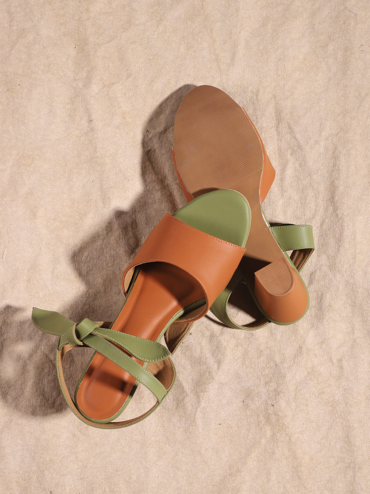 Silicon Leather Block Heel Sandal Tan