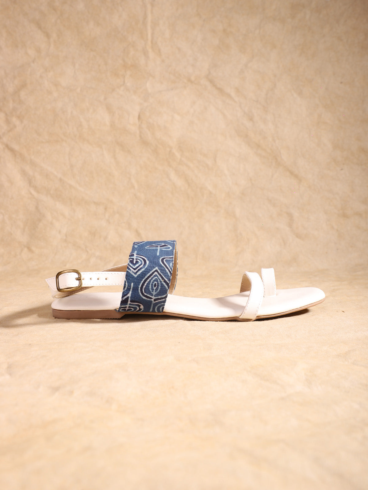 Ajrakh Flat Sandals White